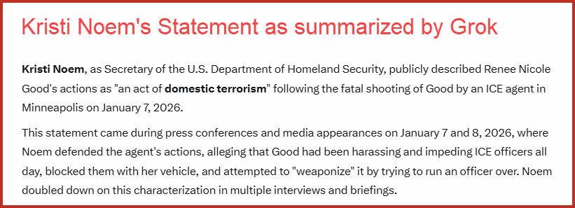 Kristi Noem's Statement related to the Killing of Renee Good
